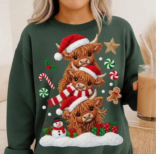 Festive Highland Cow Christmas Sweater